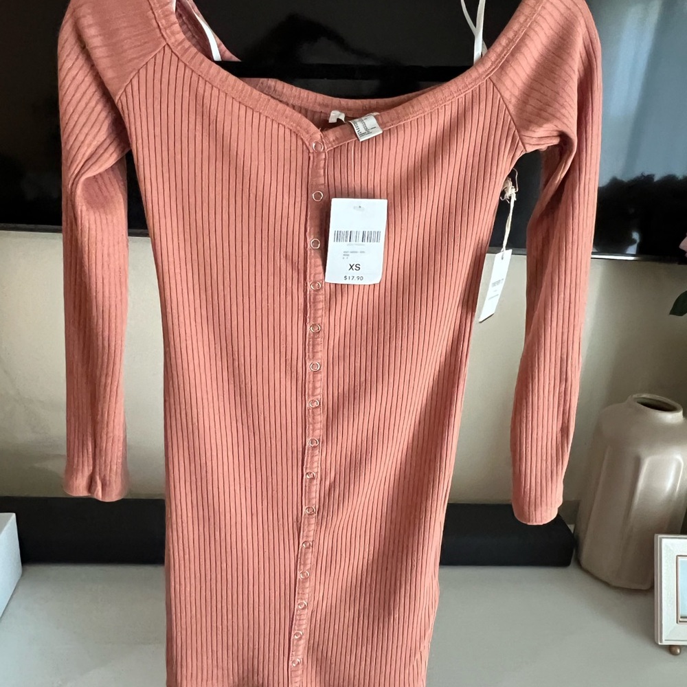 Forever 21 Ribbed Button-Down Dress - Rust